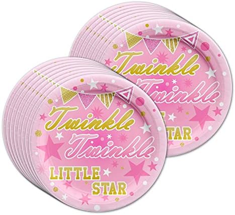 Twinkle Twinkle Little Star Pink Birthday Party Supplies Set Plates Napkins Cups Tableware Kit for 16 - Image 2