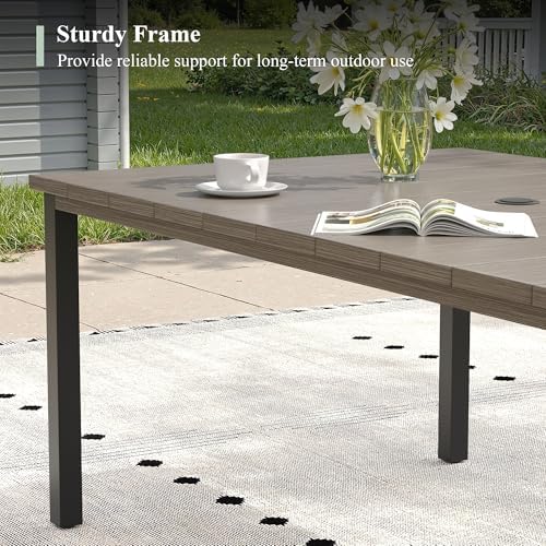 Outdoor Dining Table for 6, 63" Rectangle Outdoor Table with Adjustable Umbrella Hole, All-Weather Metal Patio Dining Table for Lawn Garden Backyard Deck, Grey - Image 5