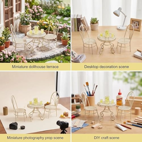 6 PCS Dollhouse 1/12 Miniatures Bistro Table Chair Set with Accessories - Image 3