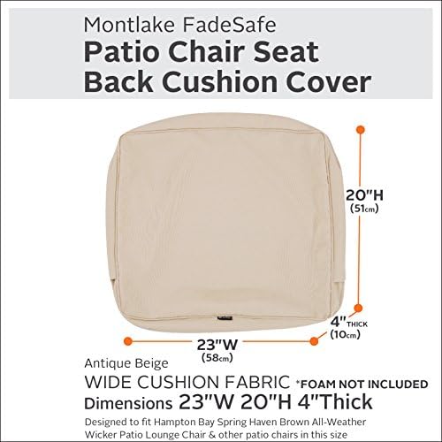 Classic Accessories Montlake Water-Resistant 23 x 20 x 4 Inch Outdoor Back Cushion Slip Cover, Patio Furniture Cushion Cover, Antique Beige, Patio Furniture Cushion Covers - Image 3