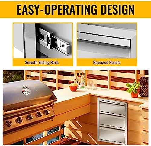 Outdoor Kitchen Drawers, Box Frame Style Flush Mount BBQ Drawer w/Stainless Steel Handle, BBQ Island Drawers For Patio Grill Station,Three Drawers - Image 5