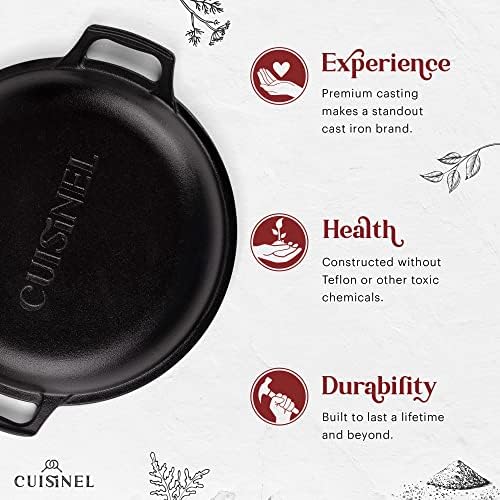 Cuisinel Cast Iron Dutch Oven 7-Qt Pre-Seasoned 2-in-1 Multi-Cooker with Lid that Doubles as a 12" Skillet, Silicone Handle Covers & Pan Scraper for Baking, Frying, Camping & Everyday Cooking - Image 2