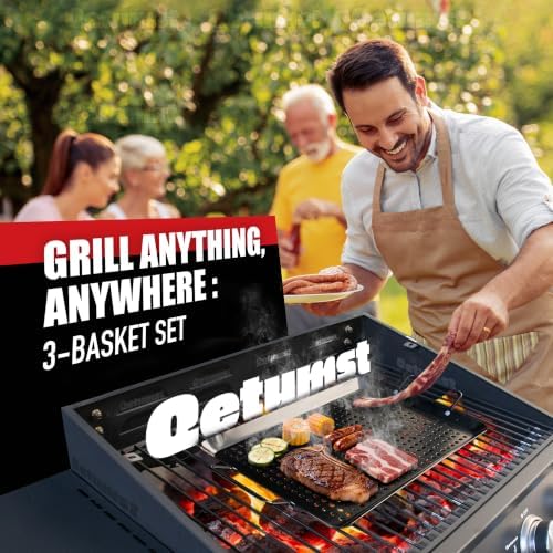 Qetumst Large 3 PCS Grill Basket Set for Outdoor Grill, Veggie Grilling Pan - Image 7
