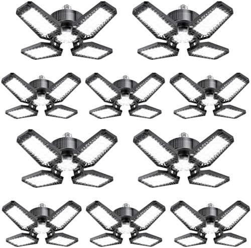Garage Lights 10 Pack 120W, 12000LM LED Garage Lights with 4+1 Deformable Panels 6500K Screw in LED Shop Lighting for Workshop, Basement Support E26/E27 by TOPAUBUB