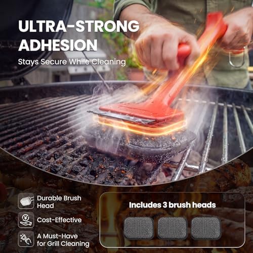 ThermoMaven Bristle-Free BBQ Grill Brush - No Wire Risk Steam Cleaner Removes Burnt Grease Fast - 17" Cool-Touch Handle, Scraper & 3 Replaceable Heads for Gas, Charcoal & Cast Iron - Image 6