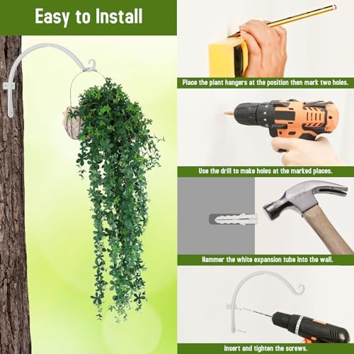 FEED GARDEN Heavy Duty Plant Hooks - 2 Pack 12 Inch Wall Mounted Hanging Brackets, 57lb Capacity Steel Plant Hangers for Bird Feeders, Baskets, Wind Chimes Outdoor Indoor- White - Image 6
