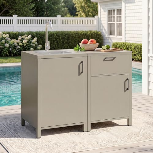 Wisteria Lane Outdoor Storage Cabinet with Stainless Steel Sink, Aluminum Modular Outdoor Kitchen, All Weather Kitchen Island with Storage and Drawers for BBQ, Porch, Backyard - Image 3
