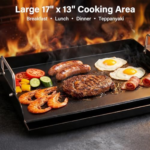 17" x 13" Nano-Ceramic Nonstick Cast Iron Griddle - Universal Flat Top with Grease Groove, Reinforced Ridges & High Sidewalls, Cooking Skillet Pan for Gas/Charcoal Grills & Stove Top - Image 4