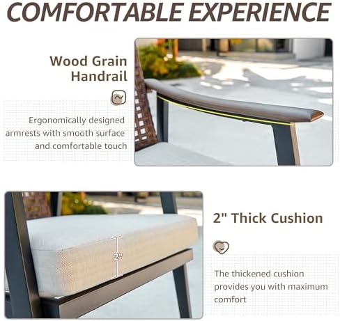 NATURAL EXPRESSIONS 7 Piece Patio Dining Set for 6,Rattan Wicker Swivel Patio Dining Chairs with Cushions,Aluminum Woodgrain Armrest, 65" Large Dining Table with Umbrella Hole for Yard, Garden,Pool - Image 3