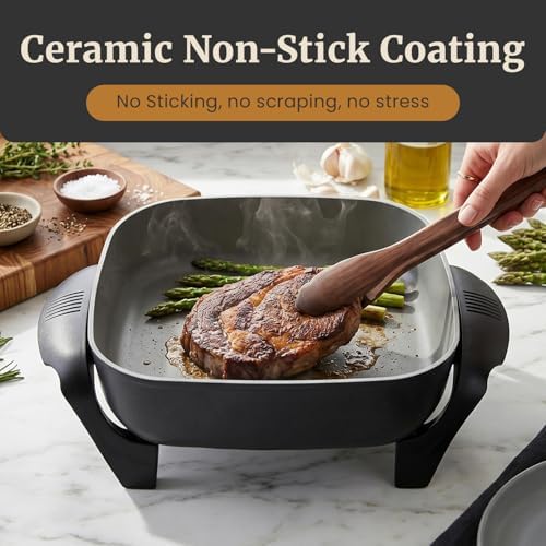 Elite Gourmet 12" PFAS-Free Ceramic Electric Skillet, 1200W, Extra-Deep - Image 4