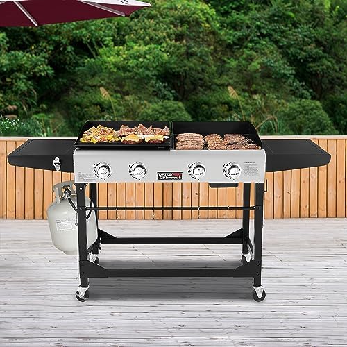 Royal Gourmet Portable Propane Gas Grill and Griddle Combo with Side Table - Image 3
