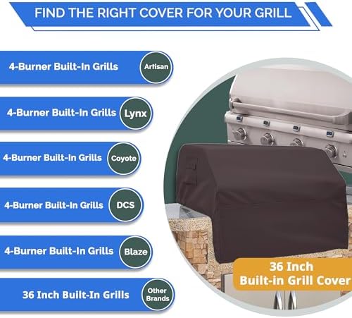 Covers & All Built-in Grill Cover for Outdoor Grill – Heavy Duty 12 oz Waterproof Built-in BBQ Grill Cover, PVC-Coated Polyester with Elastic Hem for Snug Fit (36 x 26 x 24 inches, Coffee) - Image 3