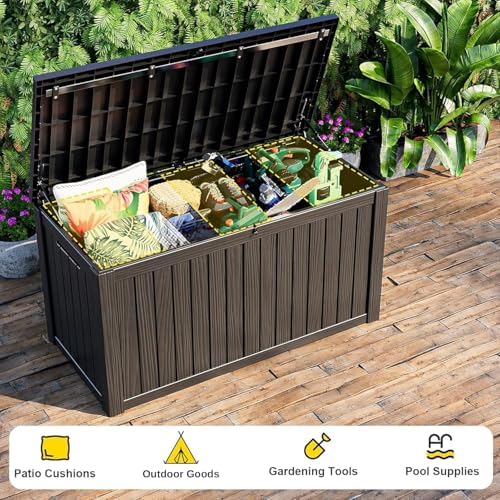 280 Gallon Waterproof Outdoor Storage Box, UV Resistant Resin Deck Box with Hydraulic Rod for Reinforced Stability, Perfect for Patio, Garden, and Pool（Black，280 Gallon） - Image 4