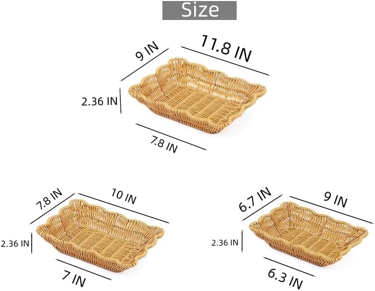 3-Pack Imitation Rattan Wave Shaped Woven Dining Basket Set Assorted Sizes - Image 2
