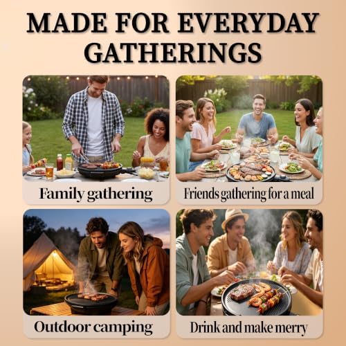 2-in-1 Outdoor Electric Grill & Portable BBQ with Removable Stand - Features Non-Stick Baking Pan & Intelligent Temperature Control for Balcony, Backyard, Camping, and Party Use, Gray - Image 2