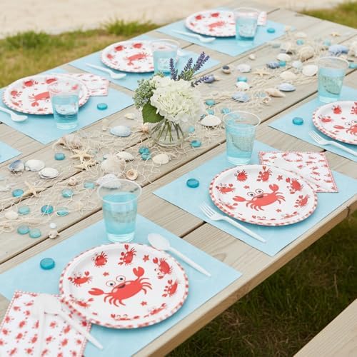 40pcs Crab Birthday Party Decorations Crab Plates and Napkins for Baby Shower Picnic BBQ Crabs Seafood Boil Birthday Party Supplies, Suitable for 20 Guests - Image 6