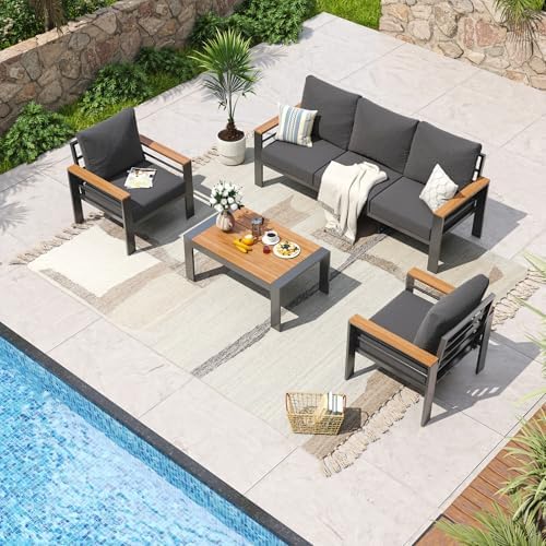 Aoxun Aluminum Patio Furniture Set 5 Seats, Dark Grey by Aoxun