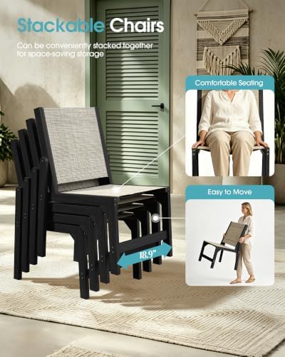 Ciokea HDPE Outdoor Dining Chair, Patio Stackable Porch Chairs, Black - Image 6