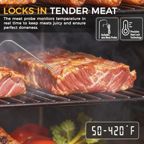 Pellet Smoker with Cover, Electric Wood Pellet Smoker Grill With Meat Probe and Hook, 616 Sq in Cooking Area LED Display Temperature Control, Outdoor Cooking, Patio, Garden Barbecue, Obsidian Black - Image 5