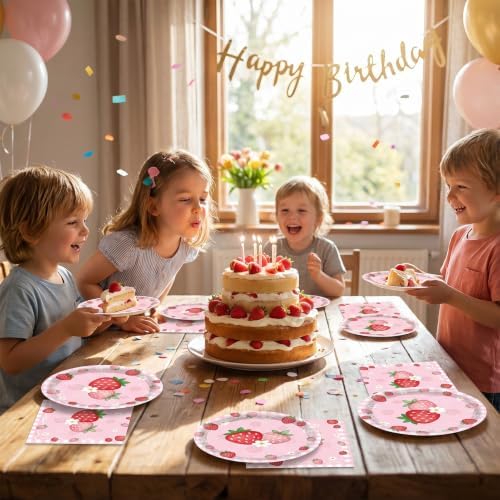 40PCS Strawberry Birthday Decorations Disposable Pink Berry Birthday Dessert Plates and Napkins for Berry Sweet Baby Shower Strawberry Themed Birthday Party Decorations, Serves 20 - Image 6