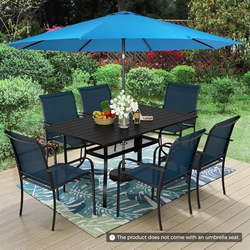 Incbruce 8 Pieces Patio Dining Set with Sky Blue Umbrella, Outdoor Dining Set of 6 Textilene Chairs and Rectangle Table with Umbrella Hole for Backyard, Garden, and Poolside (Blue) - Image 5
