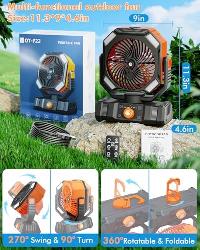 Portable Misting Fan with 20000mAh USB Rechargeable Battery, 250mL Water Tank & LED Lantern – Cooling Fan with Mister for Camping, Home, Tent, Beach, Picnic, Barbecue, Outdoor & Indoor Use - Image 2