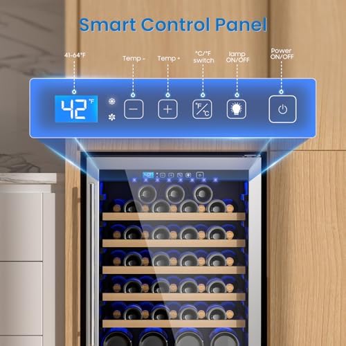 24 Inch Wine Fridge, 54 Bottles Wine Refrigerator with Glass Door Built-in or Freestanding, Under Counter Wine Fridge Quick Cooling&Low Noise-Kitchen Bar Office - Image 5