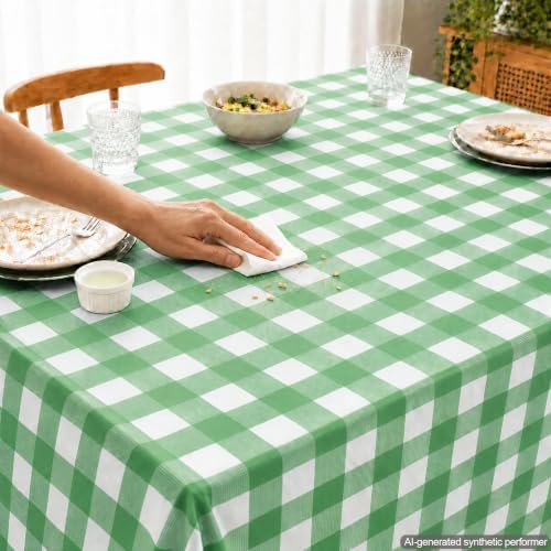 C CRYSTAL LEMON Green Gingham Disposable Plastic Tablecloths 4 Pack - Image 3