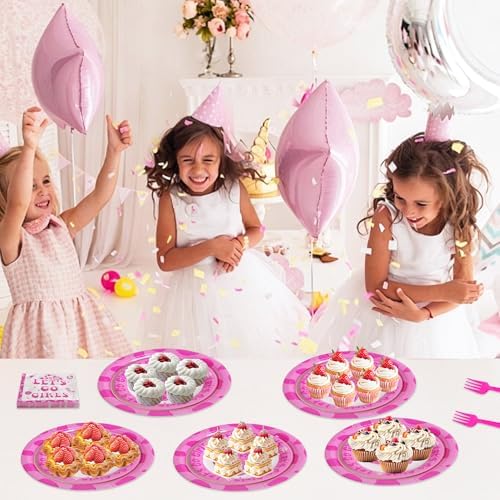 100 Pcs Disposable Let's Go Girls Party Tableware Set for 25 Guests - Image 4