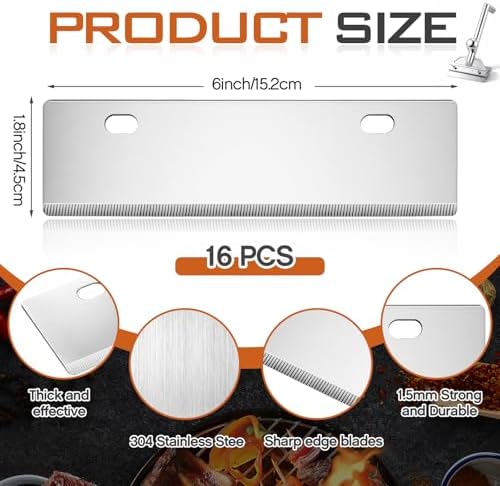 Hicarer 16 Pack 6" Stainless Steel Grill Scraper Blades for BBQ Grill Clean - Image 2