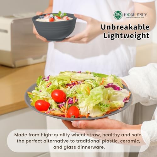 Homienly Wheat Straw Dinnerware Set - Dinner Plates, Cereal Bowls, Drinking Cups Set, Unbreakable 16 PCS Dish Set, Microwave and Dishwasher Safe Dishes for Home, Outdoor - Grey Stone - Image 5