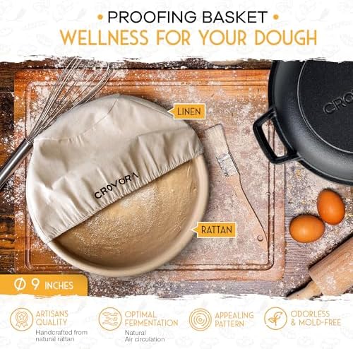 Crovora Pre-Seasoned Cast Iron Dutch Oven for Bread Baking with Skillet Lid - Incl. Sourdough Bread Baking Supplies like Banneton Bread Proofing Basket, 5QT Cast Iron Bread Pan, Bread Oven - Image 4