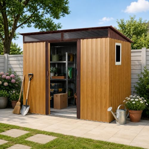 8X6 FT Outdoor Metal Storage with Lockable Sliding Doors by Unknown