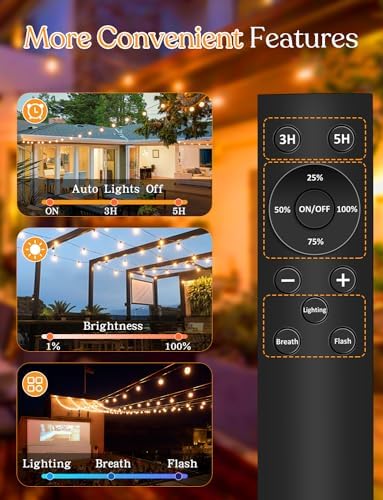 YOYONACY 50 FT Outdoor String Lights - LED Waterproof Patio Lights with Dimmer Remote - Edison Bulbs for Porch, Backyard & Cafe/Bistro - Image 2