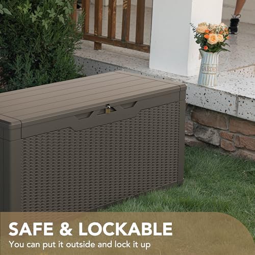 Devoko 100 Gallon Waterproof Deck Box, Resin Large Outdoor Storage Box - Image 5