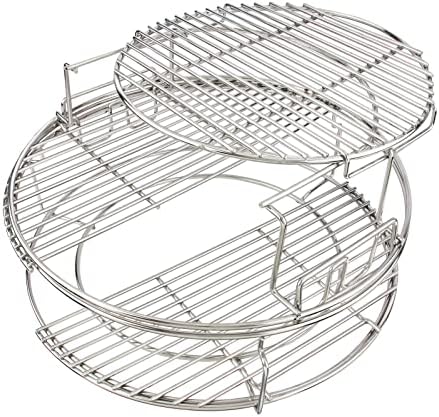 3 Tier 5 Piece Replacement Kit for Large Big Green Egg Accessories,Stainless Steel Grill Stack Rack with Removable Cooking System,BBQ Grill Basket Grill Expander Rack Ultimate Set Fit L BGE by KAMaster