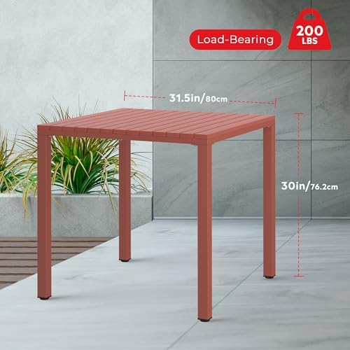 Costaelm Outdoor Dining Table for 4, Square Metal Patio Table, 4-Person Weather Resistant Steel Slat Table for Lawn Garden Backyard, Red - Image 2