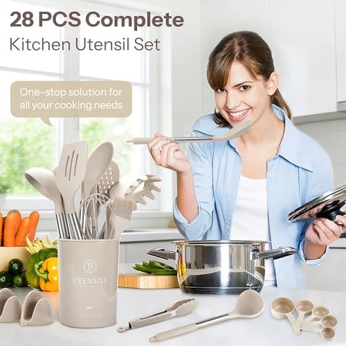 NCUE 28-Piece Silicone Kitchen Utensils Set with Stainless Steel Handles - Image 2