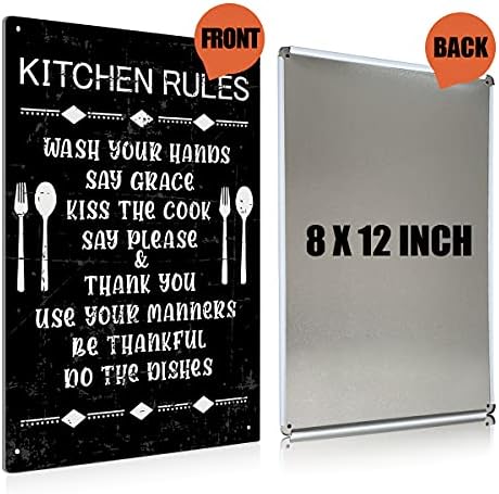 BEASTZHENG Funny Kitchen Rules Metal Tin Sign Wall Art Decor Vintage Sign for Home Cafe Bar Decor Gifts - Black - Image 2