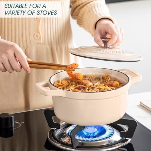 vancasso 2.5 Qt Enameled Cast Iron Dutch Oven with Lid, Cream - Image 3