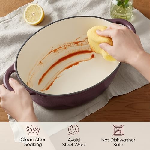 Oval Dutch Oven for Bread Baking, 4.5 Quart Non Stick Enameled Cast Iron Dutch Oven Pot with Lid, Oven Safe Oval Casserole with Lid up to 500°F for Baking, Braising, Stews, Roasting, Fig - Image 7