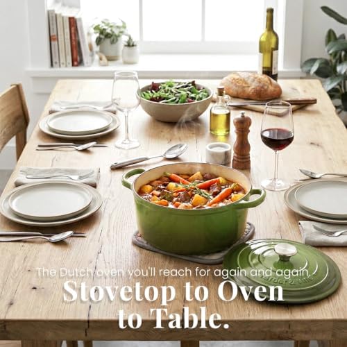 Larder & Vine 5.7 qt Enameled Cast Iron Dutch Oven Pot with Lid, Okra - Image 6