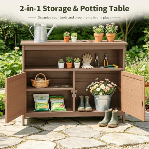 HIPS All-Weather Outdoor Storage Cabinet,Outdoor Sideboard with Magnetic Doors,3-Shelves Patio Storage Cabinet, Used for Garden,Buffet Cabinet,TV Stand, Bar Table,Balcony - Image 6
