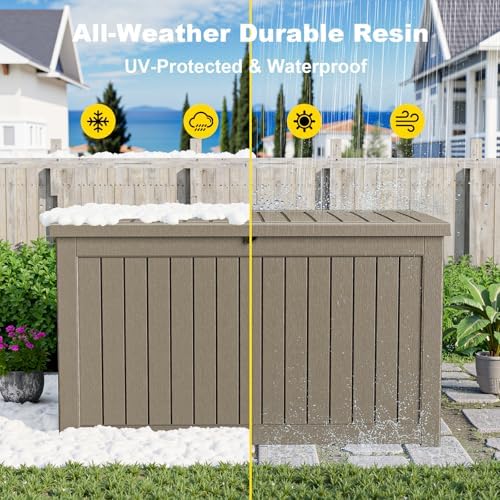 280 Gallon Outdoor Deck Box, Lockable Waterproof Outdoor Storage Boxes For Garden Tools,Indoor Cushions,Accessories Outside Storage Resin Weatherproof Container(Grey) - Image 6