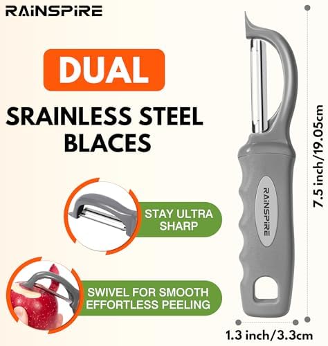 Rainspire Vegetable Peeler Potato Peelers for Kitchen, Sharp Stainless Steel Blades Veggie, Comfortable Handle Fruit Peeler, Carrot Peeler Apple Peeler Dishwasher Safe (1, Grey) - Image 2