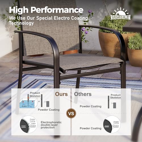 5pc Patio Dining Set for 4, Outdoor 42" Round Metal Table & 4 Brown Chairs - Image 3