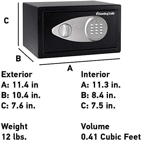 SentrySafe Medium Safe with Digital Keypad, Lock Box with Code has Interior Lining and Bolt Down Kit that Secures Pistol, Money, 0.41 Cubic Feet, 7.6 x 11.4 x 10.4 Inches, X041E - Image 5