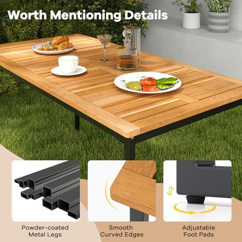 Tangkula 6 Pieces Outdoor Acacia Wood Dining Set, Patio Table and Chairs Set with Bench and 2” Umbrella Hole, Outdoor Patio Dining Furniture Set for Lawn, Garden, Poolside, Backyard - Image 7