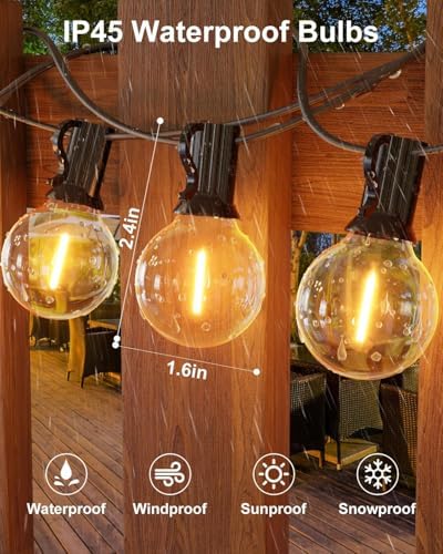 GLUROO 120FT Outdoor String Lights, G40 LED Patio Lights with 64pcs Bulbs, Waterproof Shatterproof Dimmable Globe Hanging Outdoor Cafe Bistro Porch Outside Light, 2Packs * 60ft - Image 2