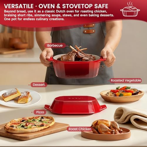 Enameled Cast Iron Dutch Oven for Bread Baking – 3QT Oval Round Heavy Duty Bread Pan with Lid, Non-Stick Ceramic Coating,Loaf Cast Iron Bread Oven for Sourdough, Baking, Roasting, Braising, Stovetop & Oven Safe - Image 5